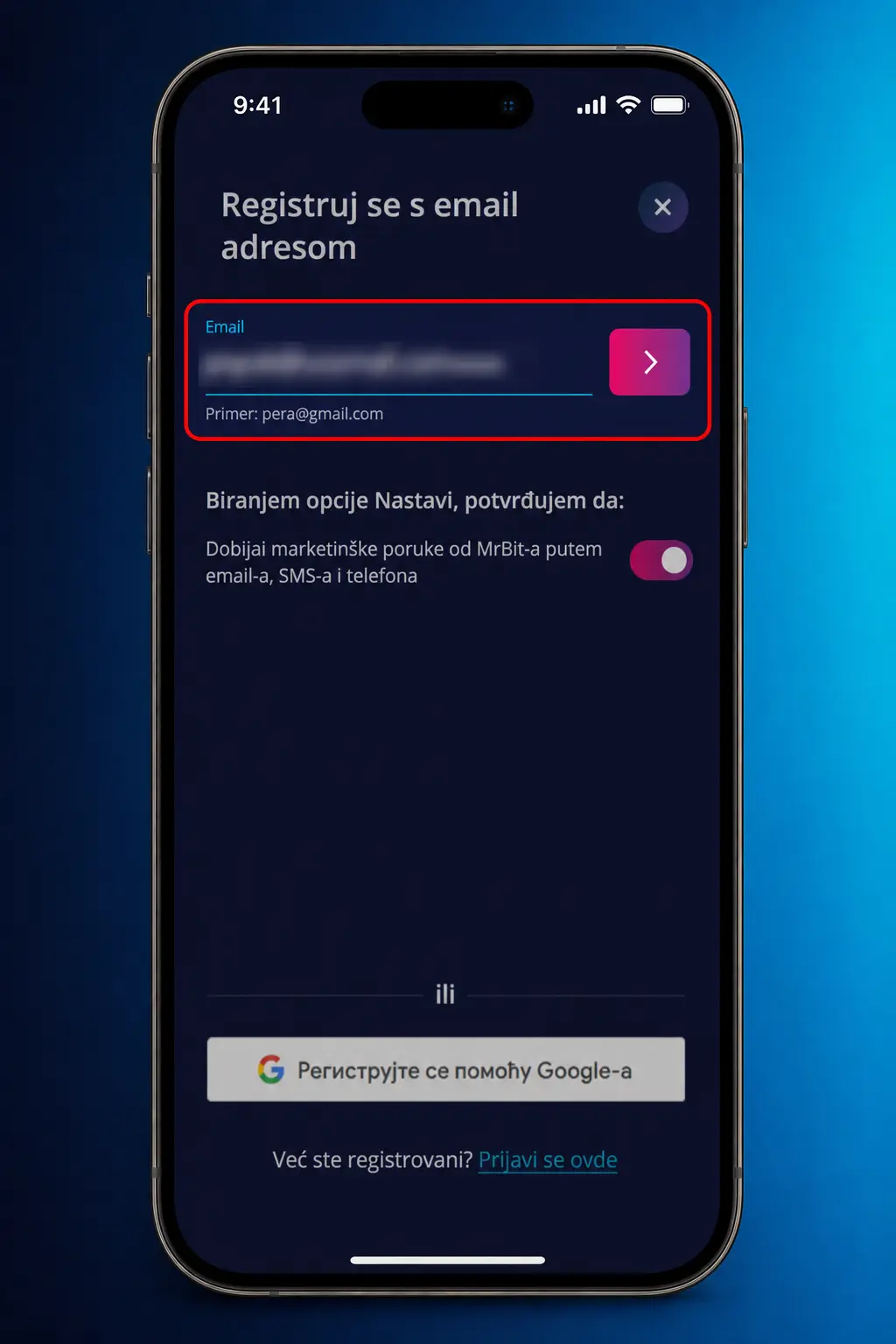 Koraci za registraciju i pokretanje live kazino igre na MrBit sajtu