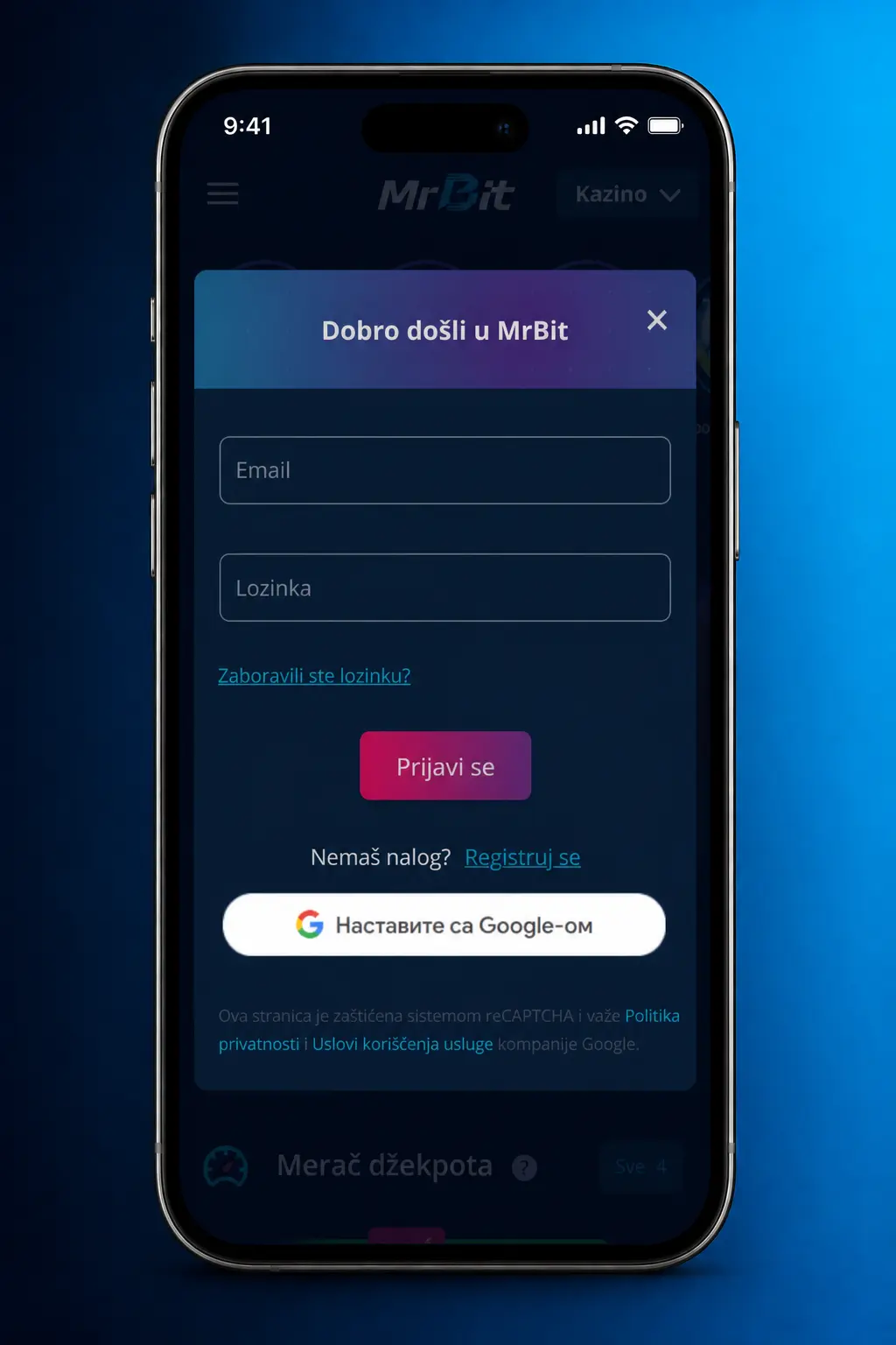 Prijava na MrBit nalog uz email, lozinku i dvofaktorsku autentikaciju za sigurnost korisnika