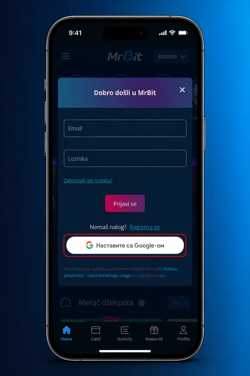 Prijava na MrBit nalog: unos email adrese i lozinke uz dvofaktorsku autentifikaciju za sigurnu prijavu.