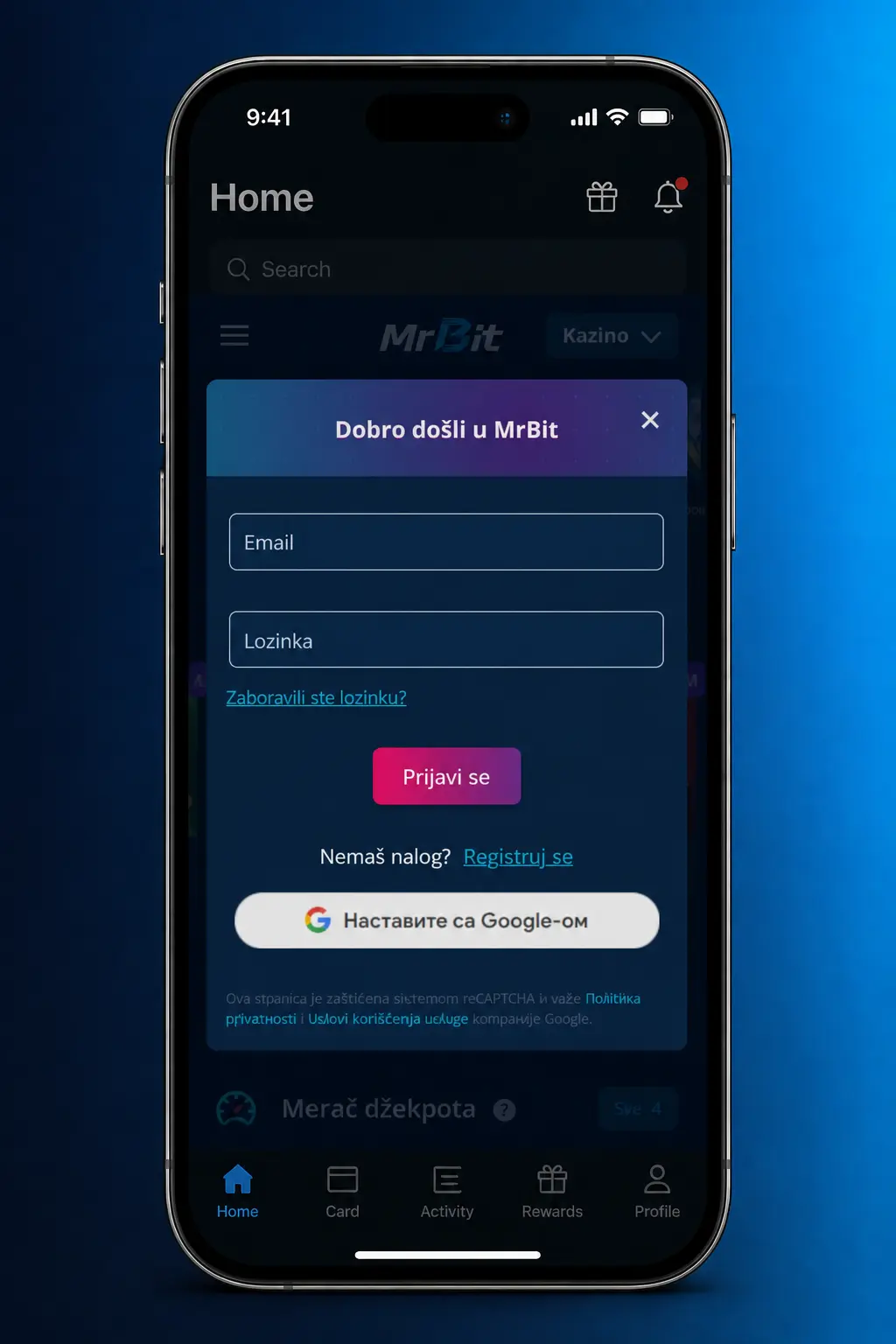 Prijava na MrBit nalog putem email adrese i lozinke uz sigurnu enkripciju i dvofaktorsku autentifikaciju
