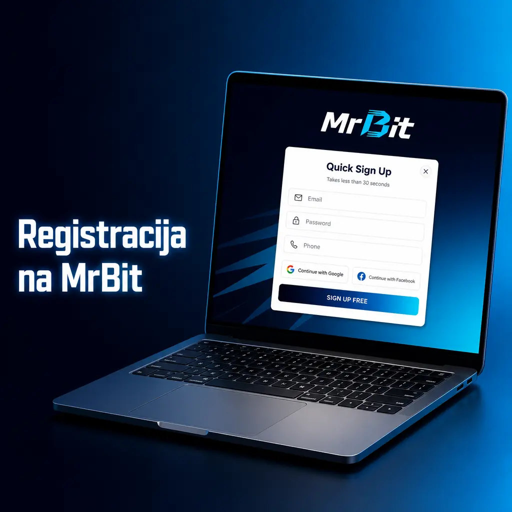 Registracija na MrBit sajtu – forma za unos email adrese, broja telefona i lozinke za novi nalog.